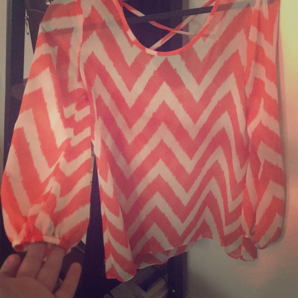 Flowing Coral and White Blouse
